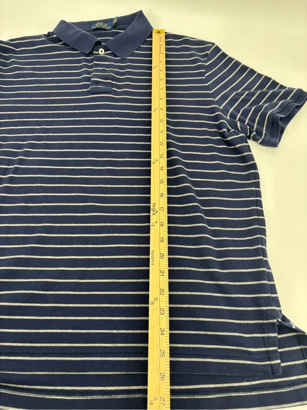 Polo Ralph Lauren Mens XL Flesh Pony Shirt Blue Striped Short Sleeve Polo Top